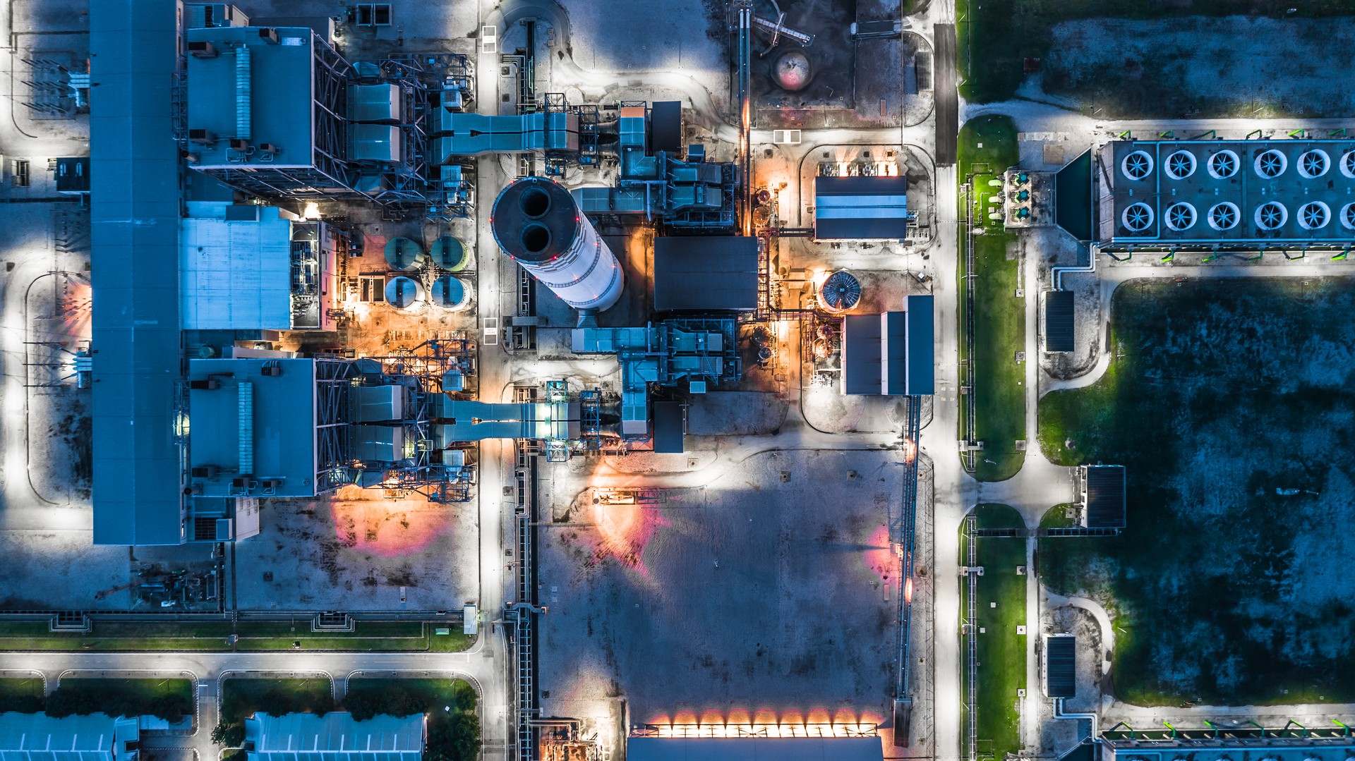 Aerial view power plant, Combined cycle power plant electricity generating station industry.